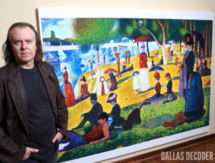 Kevin Page with one of his creations: a re-imagined version of Georges Seurat’s “Sunday Afternoon on the Island of La Grande Jatte”