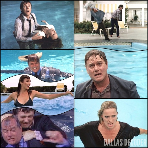 Bobby Ewing, Cliff Barnes, Dallas, Fern Fitzgerald, J.R. Ewing, Ken Kercheval, Kristin Shepard, Larry Hagman, Marilee Stone, Mary Crosby, Pam Ewing, Patrick Duffy, Victoria Principal