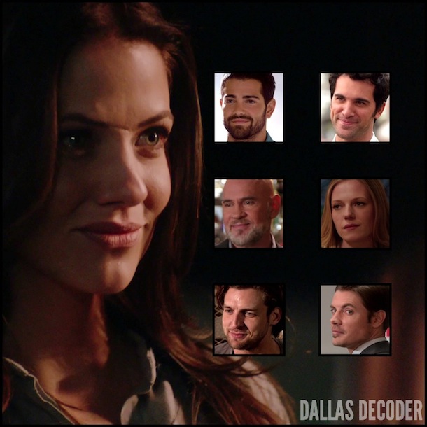 Christopher Ewing, Dallas, Emma Bell, Emma Ryland, Harris Ryland, Jesse Metcalfe, John Ross Ewing, Josh Henderson, Juan Pablo Di Pace, Julie Gonzalo, Mitch Pileggi, Nicolas Trevino, Pamela Rebecca Barnes Ewing, TNT