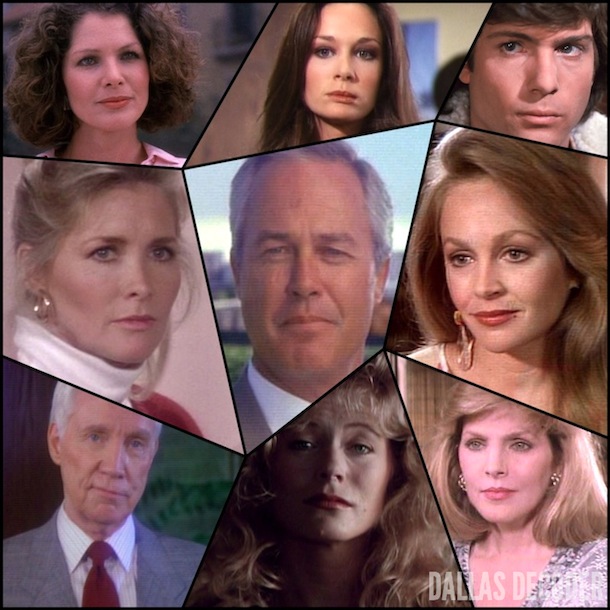 April Stevens Ewing, Charlene Tilton, Dallas, Donna Krebbs, Holly Harwood, Jenna Wade, Jeremy Wendell, Kristin Shepard, Lucy Ewing, Lois Chiles, Mary Crosby, Mickey Trotter, Priscilla Beaulieu Presley, Ray Krebbs, Sheree J. Wilson, Steve Kanaly, Susan Howard, Timothy Patrick Murphy, William Smithers