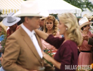 Barbecue Five, Dallas, Fern Fitzgerald, Jamie Ewing, Jenilee Harrison, J.R. Ewing, Larry Hagman, Marilee Stone