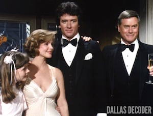 Bobby Ewing, Charlie Wade, Dallas, Deliverance, Jenna Wade, J.R. Ewing, Larry Hagman, Patrick Duffy, Priscilla Beaulieu Presley, Shalane McCall