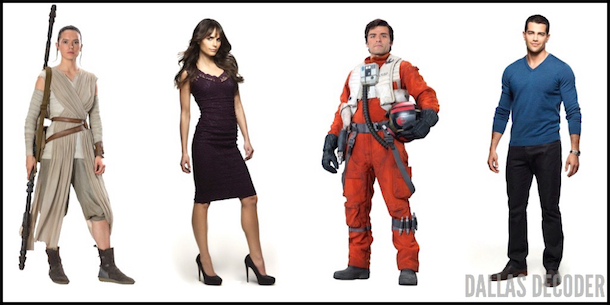 Christopher Ewing, Daisy Ridley, Dallas, Elena Ramos, Jesse Metcalfe, Jordana Brewster, Oscar Isaac, Poe Dameron, Rey, Star Wars