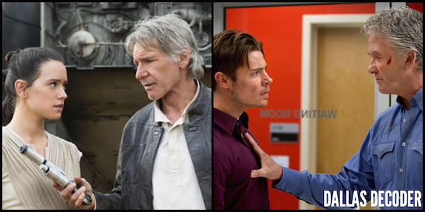 Bobby Ewing, Dallas, Daisy Ridley, Han Solo, Harrison Ford, John Ross Ewing, Josh Henderson, Patrick Duffy, Rey, Star Wars